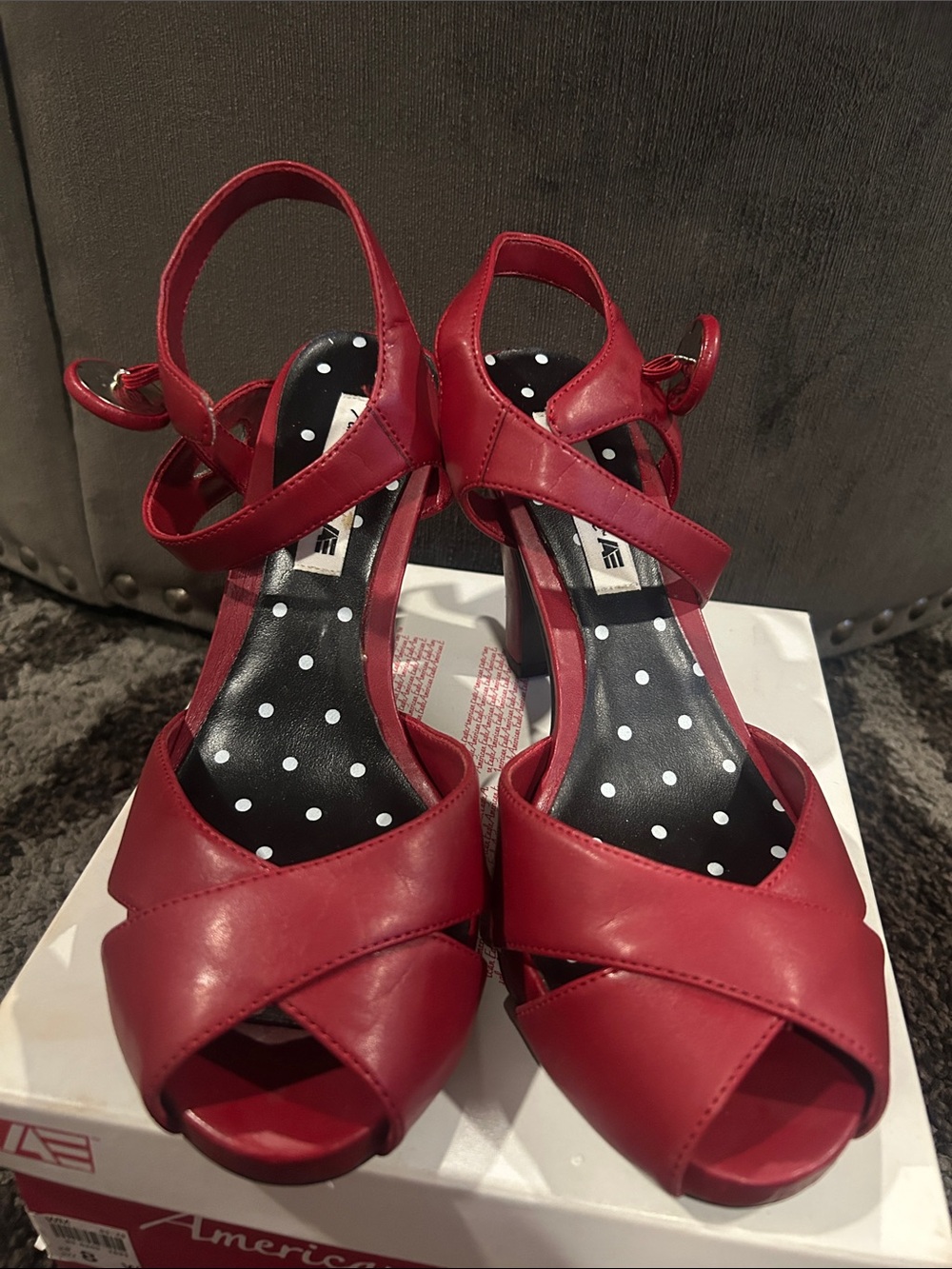American Eagle Outfitters Red Peep-Toe Crisscross Heels